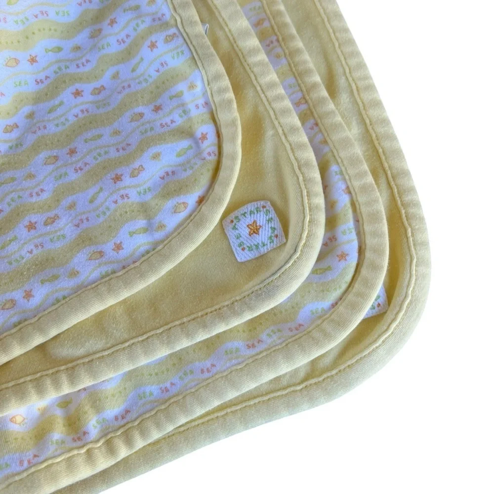 Vintage Gymboree Fish Sea Star Reversible Baby Blanket 90s  Yellow White GUC